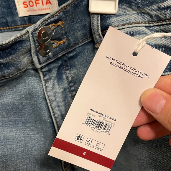 NWT Sofia Vergara Margot Wide Leg Cropped Cuffed Denim Mid Wash Blue - Size 6 - Picture 4 of 4